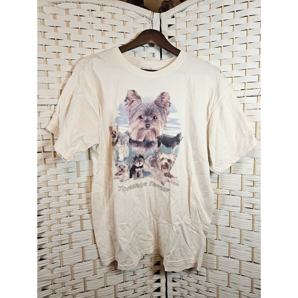 Tops - Womens Large Beige Yorkshire Terrier T Shirt Dogs Pets Casual Leisure